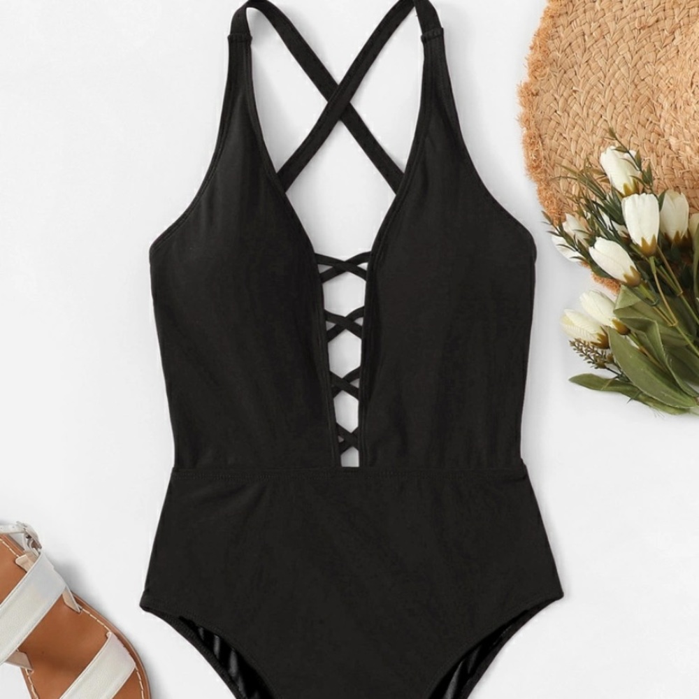 Women’s black one piece swim suit, NWOT